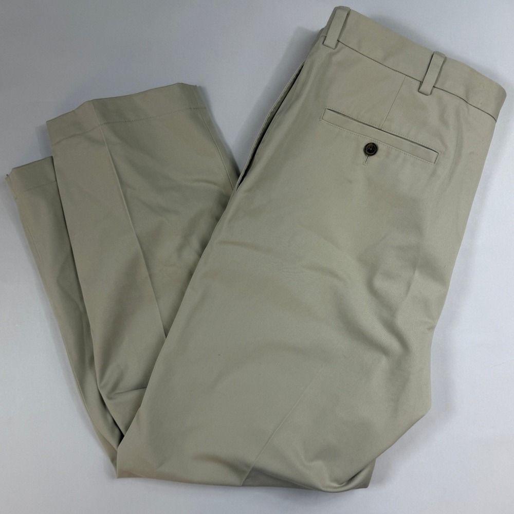 Brooks Brothers Advantage Chino Clark Fit Pants Men 38x28 Khaki Beige Flat Front